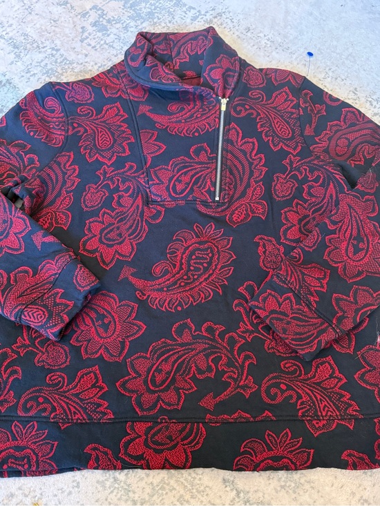 croft & barrow Sweaters - Croft and Barrow Women’s Red Paisley Side Half-Zip Sweatshirt, Size PXL